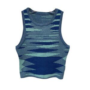 Striped Knit Tank Top In Blue & Aqua Cotton Blend Sleeveless Womens Size S